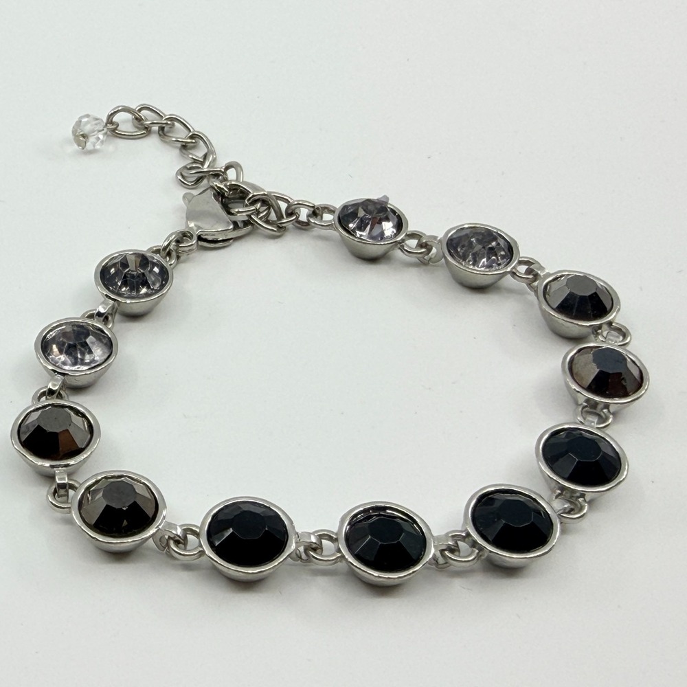 Vintage Chic Silver Tone Black Ombre Rhinestone Link Bracelet Classic Fashion‎